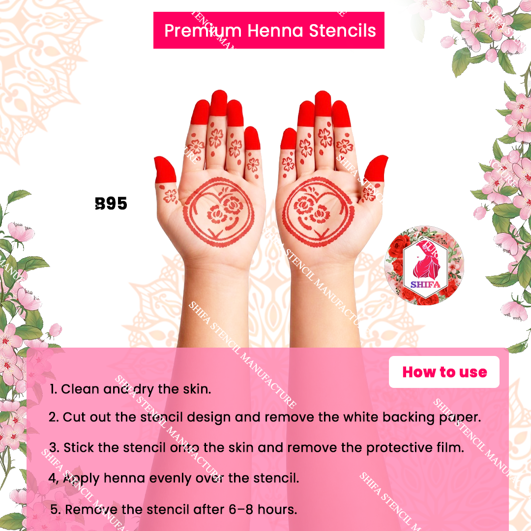 B95 (age 5 to 10) Rosy Heart Embrace double hand Henna Stencil